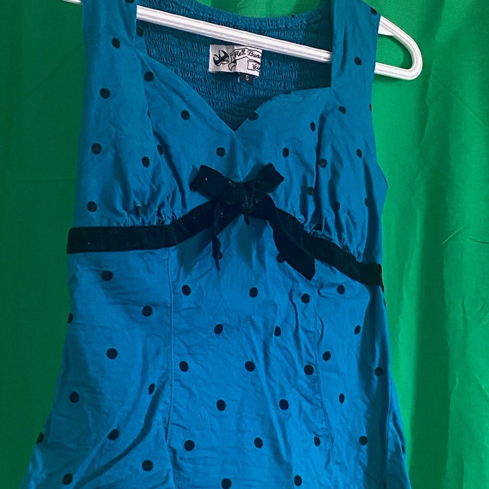 Blue top with black velvet ribbon/bow